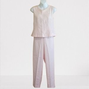 NWT Vtg Women's Halmode 2pc Pants Suit Pink Embroidered Flowers Size 6 Petites